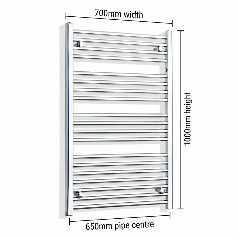 700mm x 1000mm Chrome Flat Towel Rail Dimensions and Specification Diagram