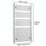 700mm x 1200mm Chrome Flat Towel Rail Dimensions and Specification Diagram