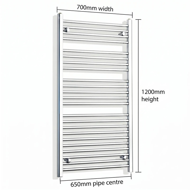 700mm x 1200mm Chrome Flat Towel Rail Dimensions and Specification Diagram