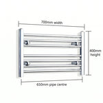 700x400mm Heated Straight Towel Rail Chrome - Elegant Radiators