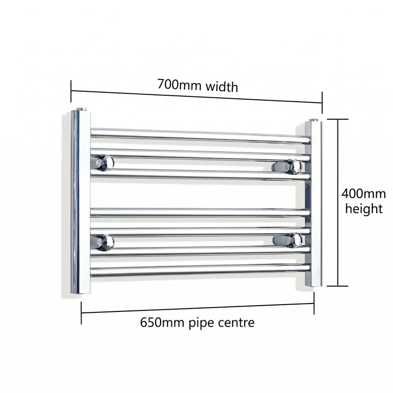 700x400mm Heated Straight Towel Rail Chrome - Elegant Radiators