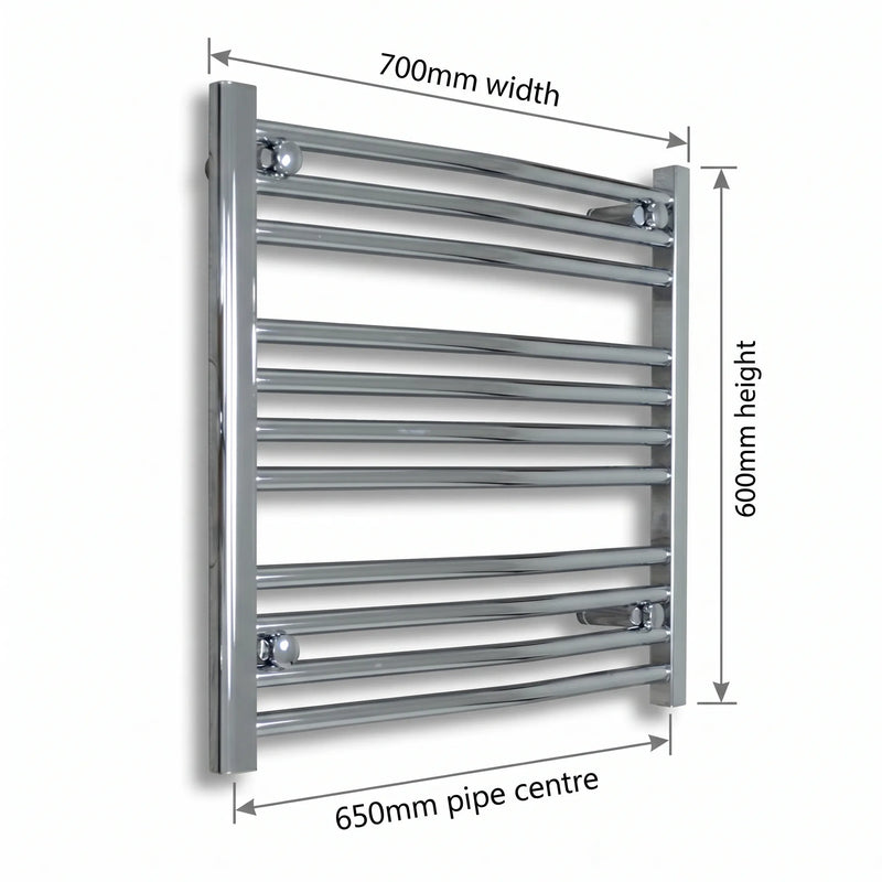 700mm x 600mm Chrome Flat Towel Rail Dimensions and Specification Diagram