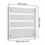 950mm x 1000mm Chrome Flat Towel Rail Dimensions and Specification Diagram