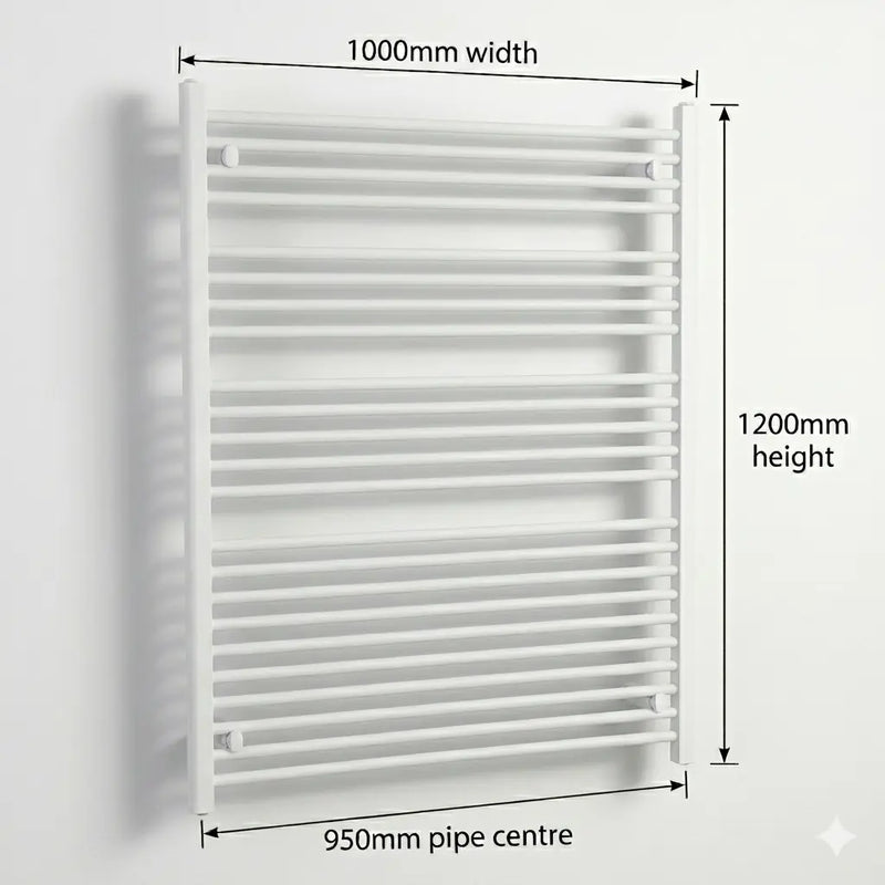 1000mm x 1200mm White Flat Towel Rail Dimensions and Specification Diagram