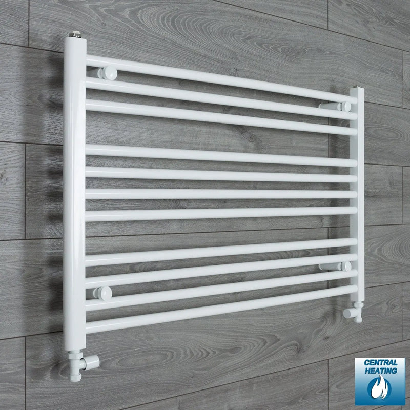 600x1000mm Flat White Towel Rail With Angled Valves