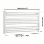 1000mm x 600mm White Flat Towel Rail Dimensions and Specification Diagram