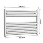 1000mm x 700mm White Flat Towel Rail Dimensions and Specification Diagram