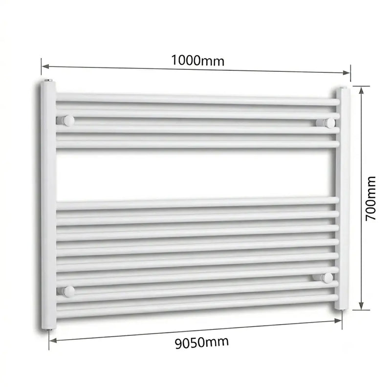 1000mm x 700mm White Flat Towel Rail Dimensions and Specification Diagram
