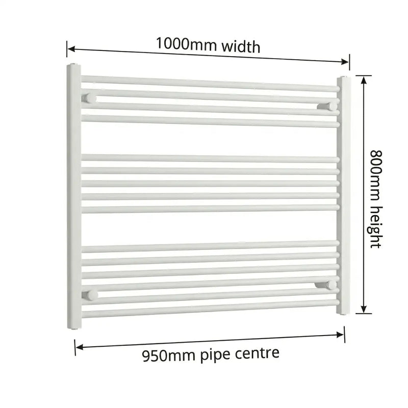 1000mm x 800mm White Flat Towel Rail Dimensions and Specification Diagram