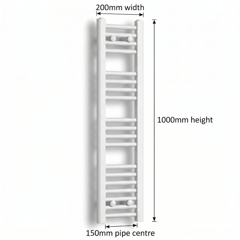 200mm x 1000mm White Flat Towel Rail Dimensions and Specification Diagram