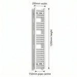 200mm x 1200mm White Flat Towel Rail Dimensions and Specification Diagram