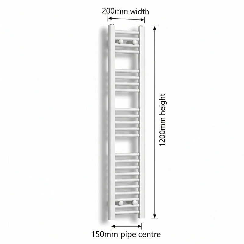 200mm x 1200mm White Flat Towel Rail Dimensions and Specification Diagram