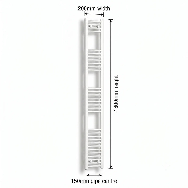 200mm x 1800mm White Flat Towel Rail Dimensions and Specification Diagram