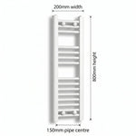200mm x 800mm White Flat Towel Rail Dimensions and Specification Diagram