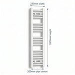 250mm x 1000mm White Flat Towel Rail Dimensions and Specification Diagram