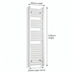 300mm x 1200mm White Flat Towel Rail Dimensions and Specification Diagram