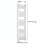 300mm x 1400mm White Flat Towel Rail Dimensions and Specification Diagram