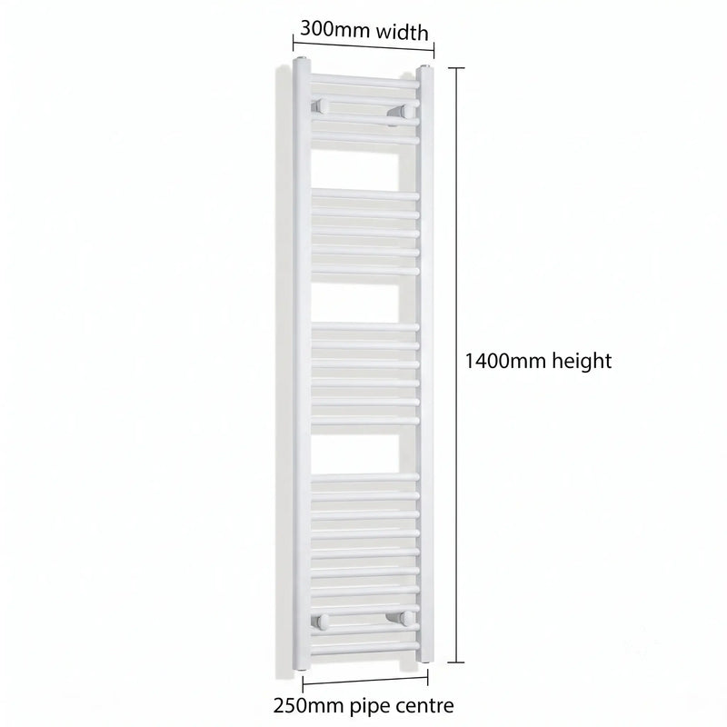 300mm x 1400mm White Flat Towel Rail Dimensions and Specification Diagram