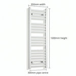350mm x 1000mm White Flat Towel Rail Dimensions and Specification Diagram