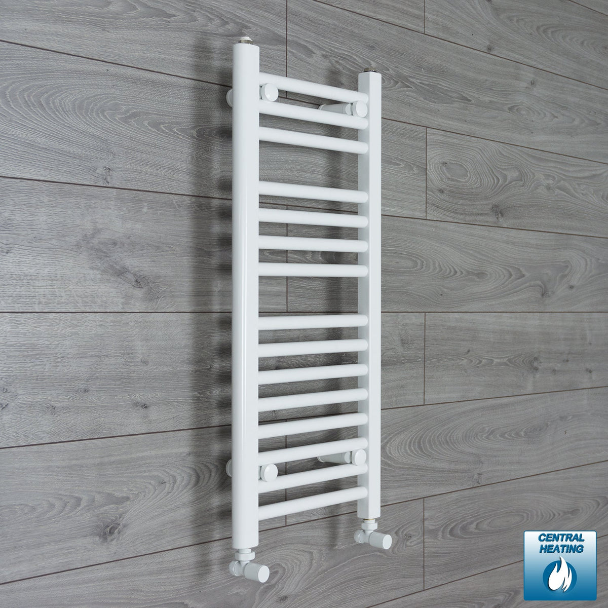 400mm Wide 800mm High White Towel Rail Radiator With Angled Valve