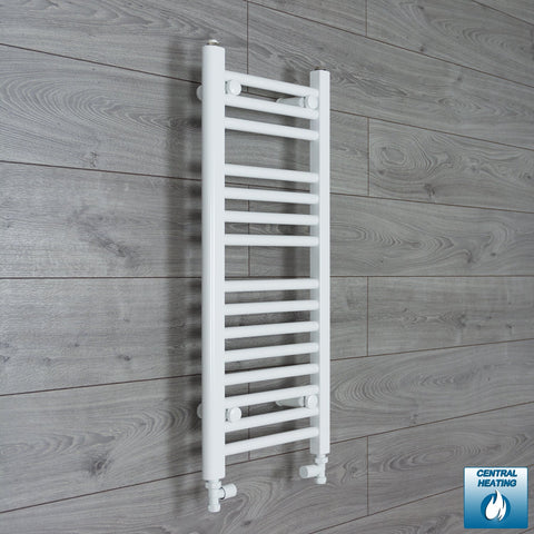 400mm Wide 800mm High White Towel Rail Radiator With Straight Valve