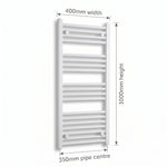 400mm x 1000mm White Flat Towel Rail Dimensions and Specification Diagram