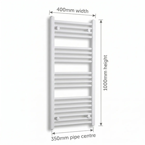 400mm x 1000mm White Flat Towel Rail Dimensions and Specification Diagram