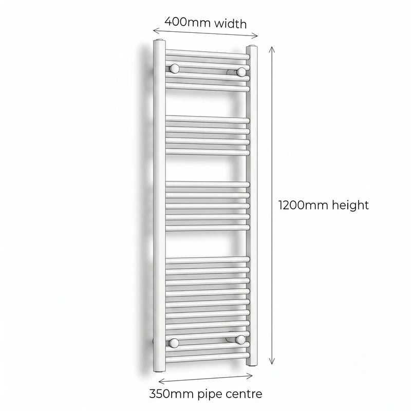 400mm x 1200mm White Flat Towel Rail Dimensions and Specification Diagram