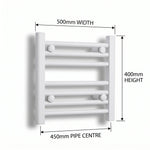 500mm x 400mm White Flat Towel Rail Dimensions and Specification Diagram