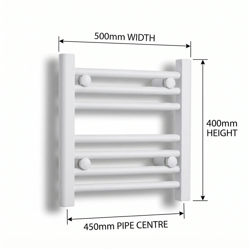 500mm x 400mm White Flat Towel Rail Dimensions and Specification Diagram