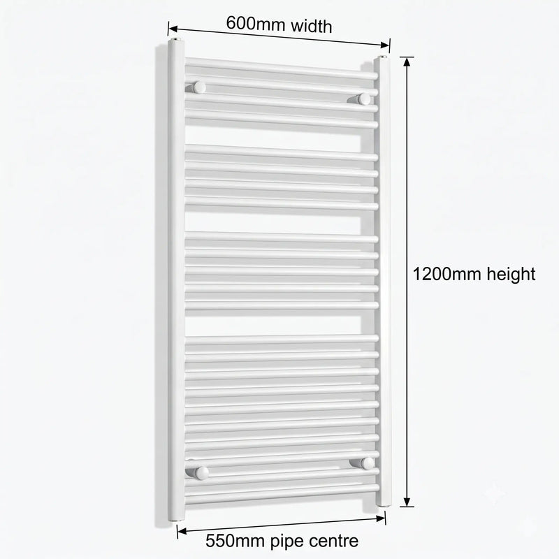 600mm x 1200mm White Flat Towel Rail Dimensions and Specification Diagram
