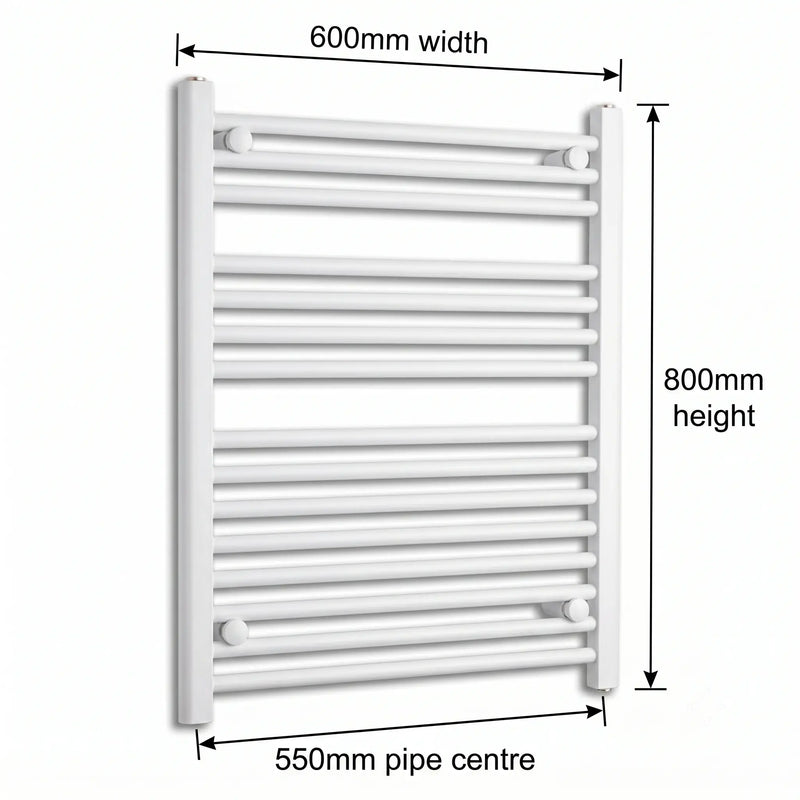 600mm x 800mm White Flat Towel Rail Dimensions and Specification Diagram