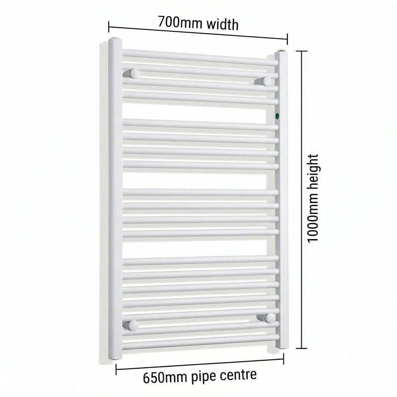 700mm x 1000mm White Flat Towel Rail Dimensions and Specification Diagram