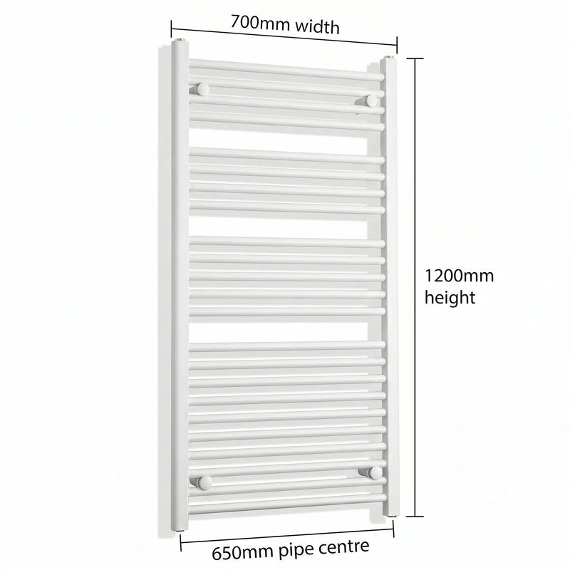 700mm x 1200mm White Flat Towel Rail Dimensions and Specification Diagram