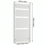 700mm x 1500mm White Flat Towel Rail Dimensions and Specification Diagram