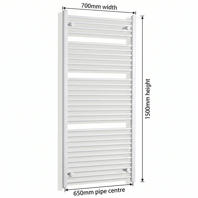 700mm x 1500mm White Flat Towel Rail Dimensions and Specification Diagram
