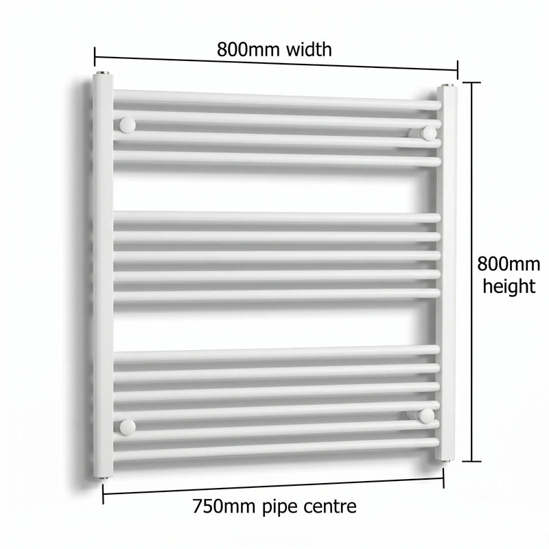 800mm x 800mm White Flat Towel Rail Dimensions and Specification Diagram