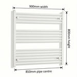 900mm x 800mm White Flat Towel Rail Dimensions and Specification Diagram