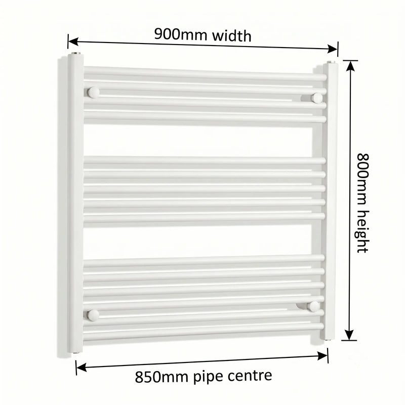 900mm x 800mm White Flat Towel Rail Dimensions and Specification Diagram