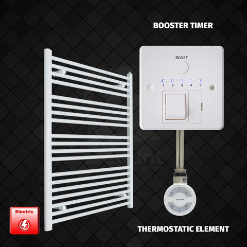 1000 mm High 800 mm Wide Pre-Filled Electric Heated Towel Rail Radiator White HTR MOA Thermostaic element Booster timer