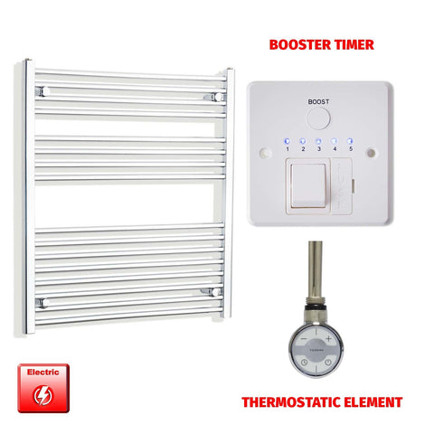 900mm High 800mm Wide Pre-Filled Electric Heated Towel Rail Radiator Straight Chrome MOA Thermostatic element Booster timer
