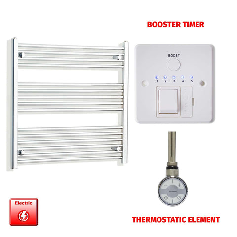 800 x 750 Pre-Filled Electric Heated Towel Radiator Curved or Straight Chrome MOA Thermostatic element Booster timer