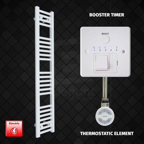 1200 x 250 Pre-Filled Electric Heated Towel Radiator White Thermostatic Element Booster Timer
