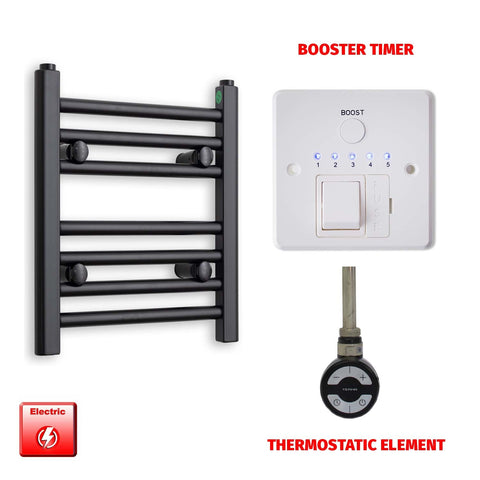 400 x 300 Flat Black Pre-Filled Electric Heated Towel Radiator HTR MOA Thermostatic Booster Timer