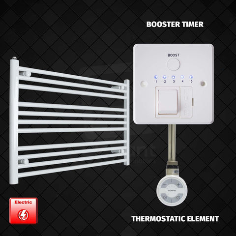 600 mm High 1100 mm Wide Pre-Filled Electric Heated Towel Rail Radiator White HTR MOA Thermostatic element Booster timer