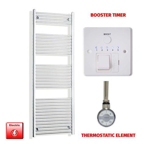 1800mm High 550mm Wide Electric Heated Towel Radiator Straight Chrome MOA Thermostatic element Booster timer