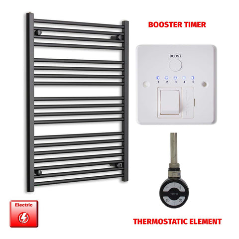 1000mm x 700mm Wide Flat Black Pre-Filled Electric Towel Radiator HTR MOA Thermostatic Booster Timer