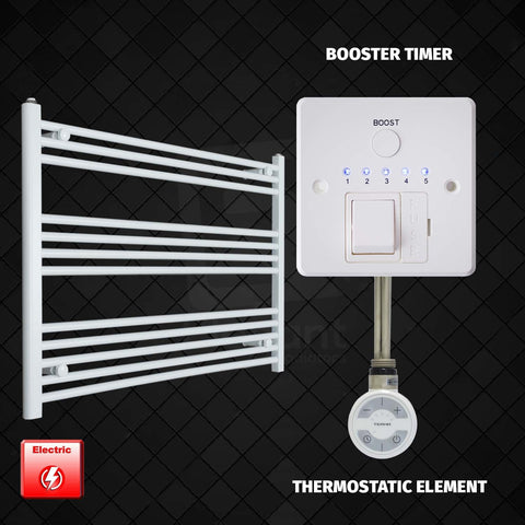 700 mm High 1000 mm Wide Pre-Filled Electric Heated Towel Rail Radiator White HTR MOAThermostatic element Booster timer