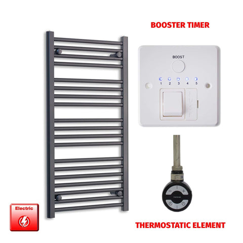 1000 x 600 Flat Black Pre-Filled Electric Heated Towel Radiator HTR MOA Thermostatic Booster Timer