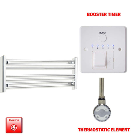 400 x 1000 Pre-Filled Electric Heated Towel Radiator Straight Chrome MOA Thermostatic element Booster timer